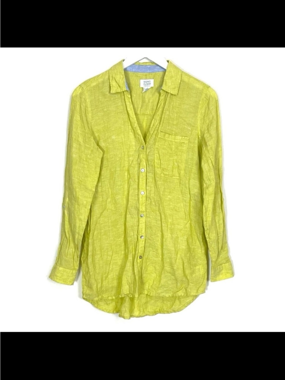 Grid olsen Lime Green Linen Button-Front Shirt